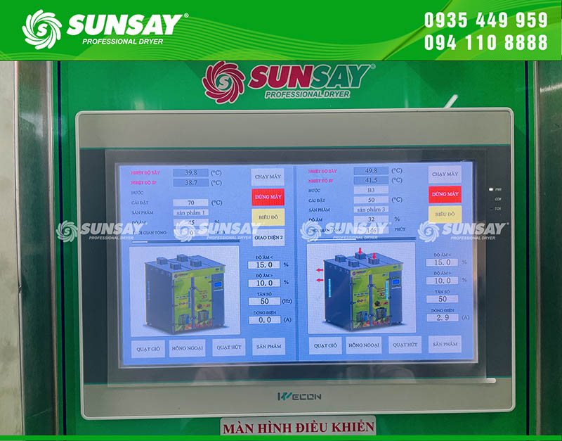 Màn hình HMI dễ sử dụng, lưu được hàng trăm công thức sấy