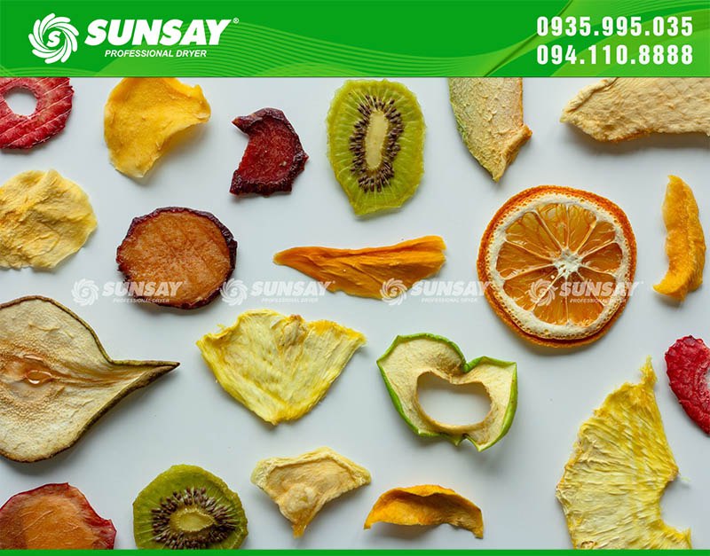 Các loại trái cây sấy khô được sấy bằng máy sấy lạnh SUNSAY