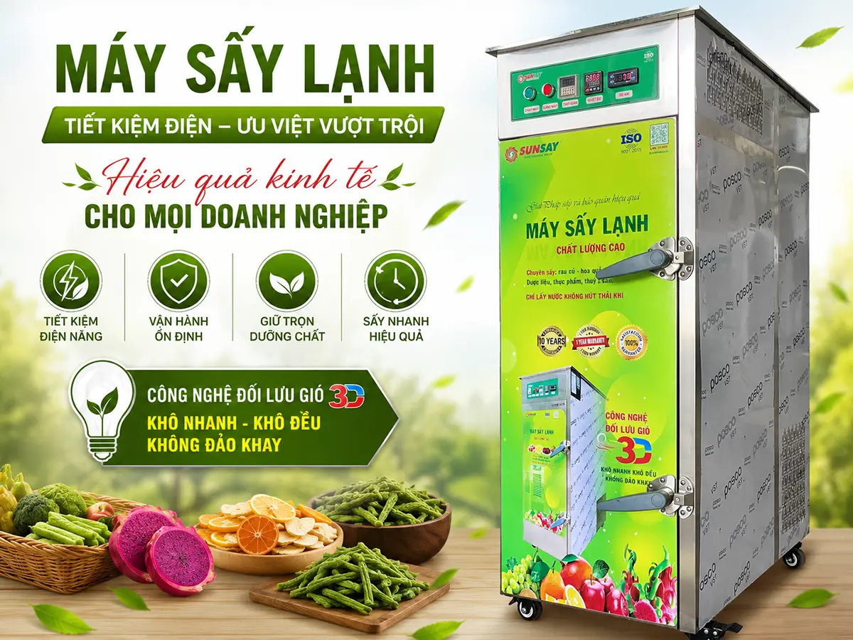 Máy sấy tiết kiệm điện SUNSAY là giải pháp tối ưu giúp doanh nghiệp giảm chi phí vận hành và nâng cao hiệu quả sản xuất trong ngành chế biến thực phẩm