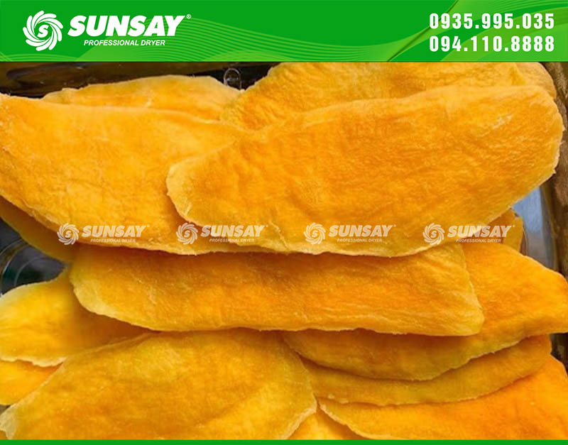 Nhứng lát xoài úc vàng ươm được sấy bởi máy sấy SUNSAY nâng tầm chất lượng nông sản Việt