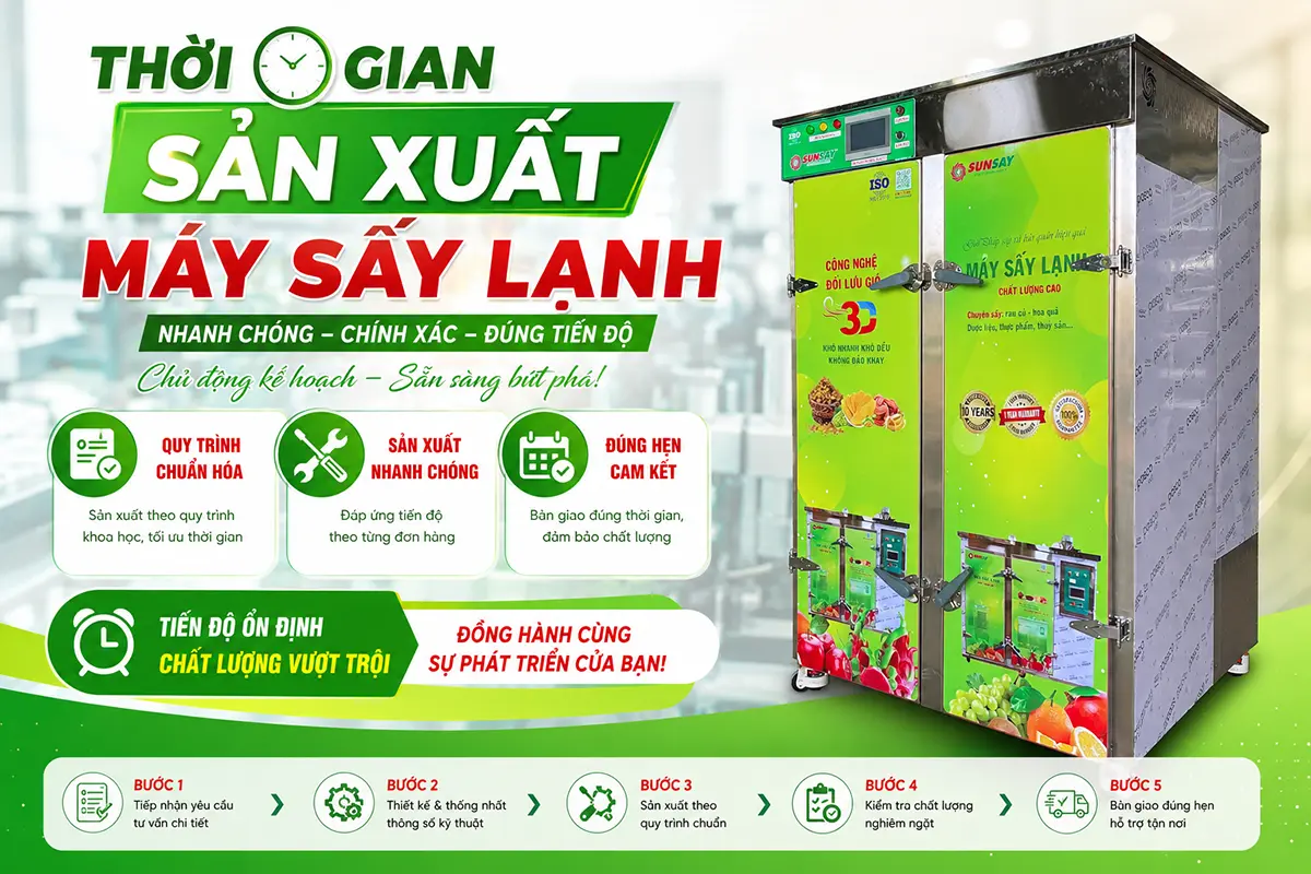 Thời gian sản xuất máy sấy lạnh thường phụ thuộc vào công suất