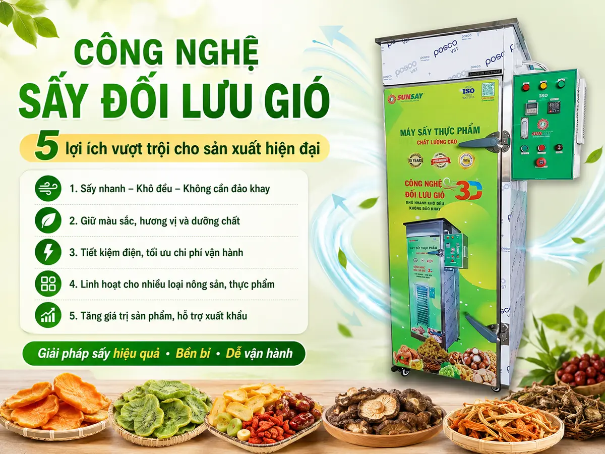 5 lợi ích vượt trội của công nghệ sấy đối lưu gió