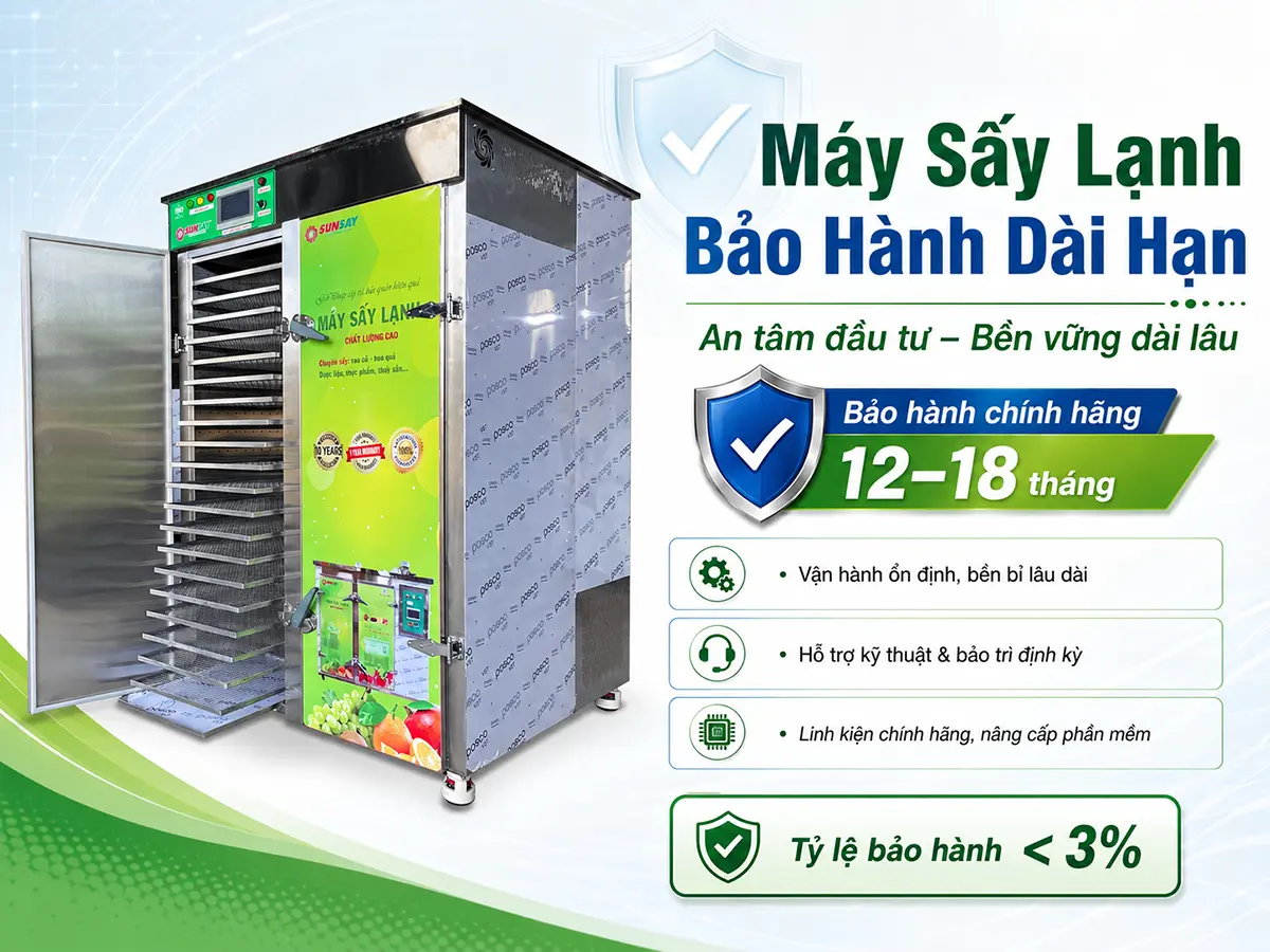 Máy sấy lạnh bảo hành dài hạn mang đến sự an tâm tuyệt đối cho doanh nghiệp nhờ chất lượng bền bỉ và dịch vụ hậu mãi chuyên nghiệp từ nhà sản xuất
