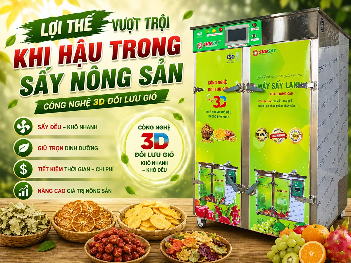 Việc tận dụng lợi thế khí hậu trong sấy nông sản kết hợp cùng công nghệ máy sấy lạnh hiện đại đang mở ra hướng đi bền vững cho ngành chế biến