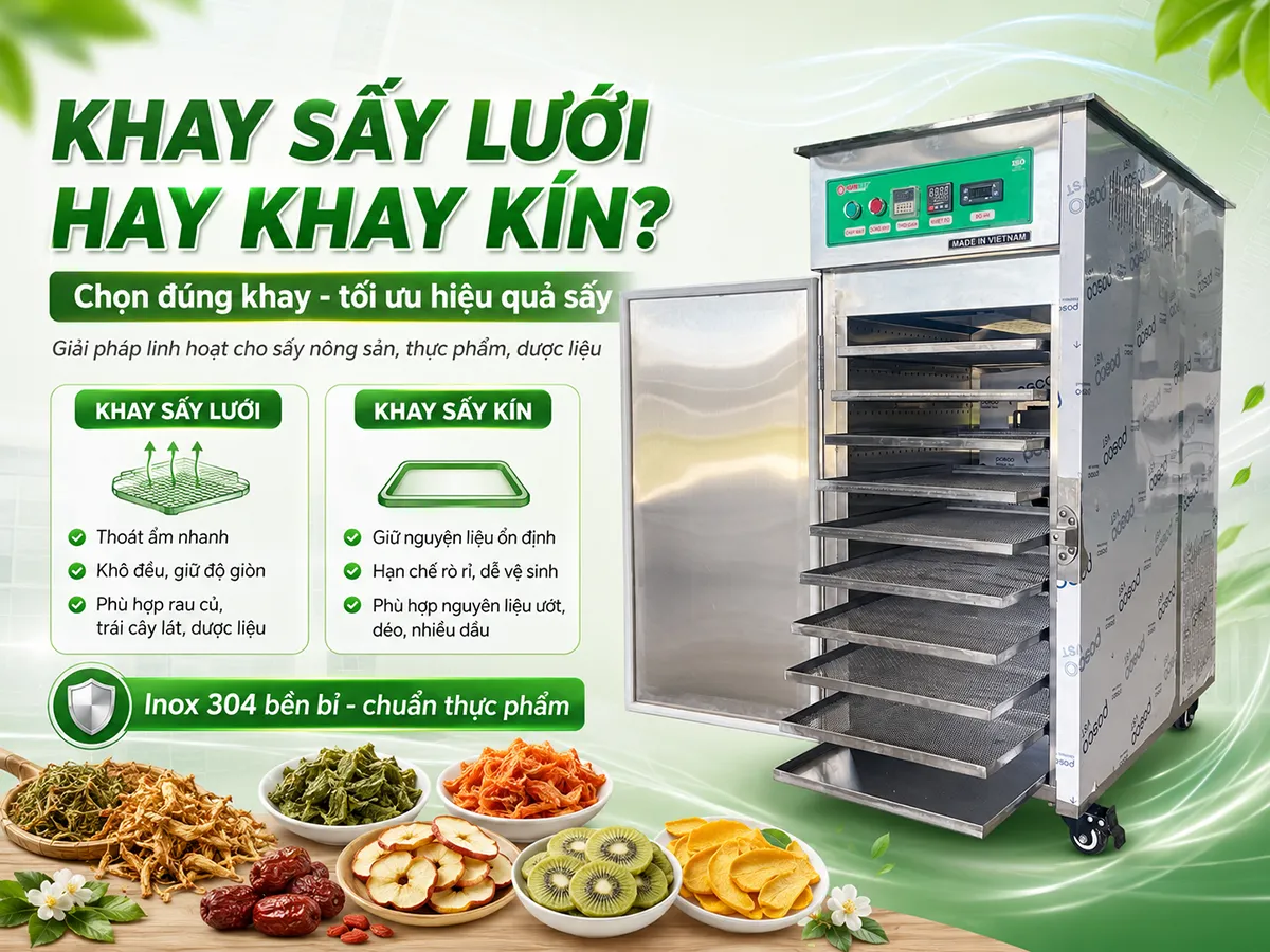 Khám phá ưu nhược điểm của khay sấy lưới và khay kín trong chế biến thực phẩm